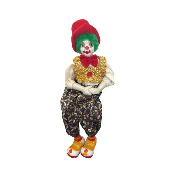 Vintage Ganz 1980s Porcelain Shelf Sitter Clown Doll 12" Decorative Collectible - Picture 1 of 6